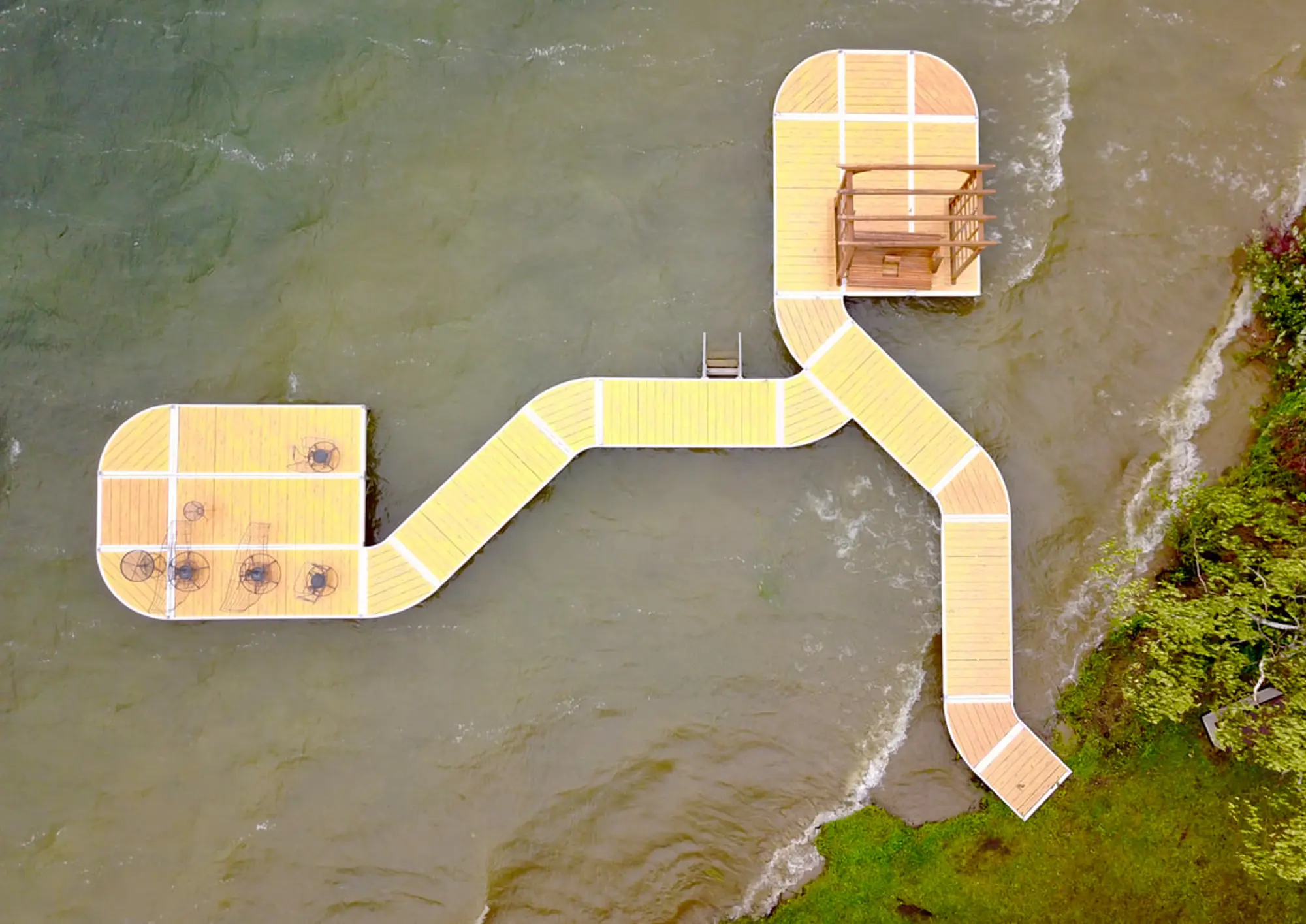 ShoreMaster sectional dock with dual platforms viewed from above