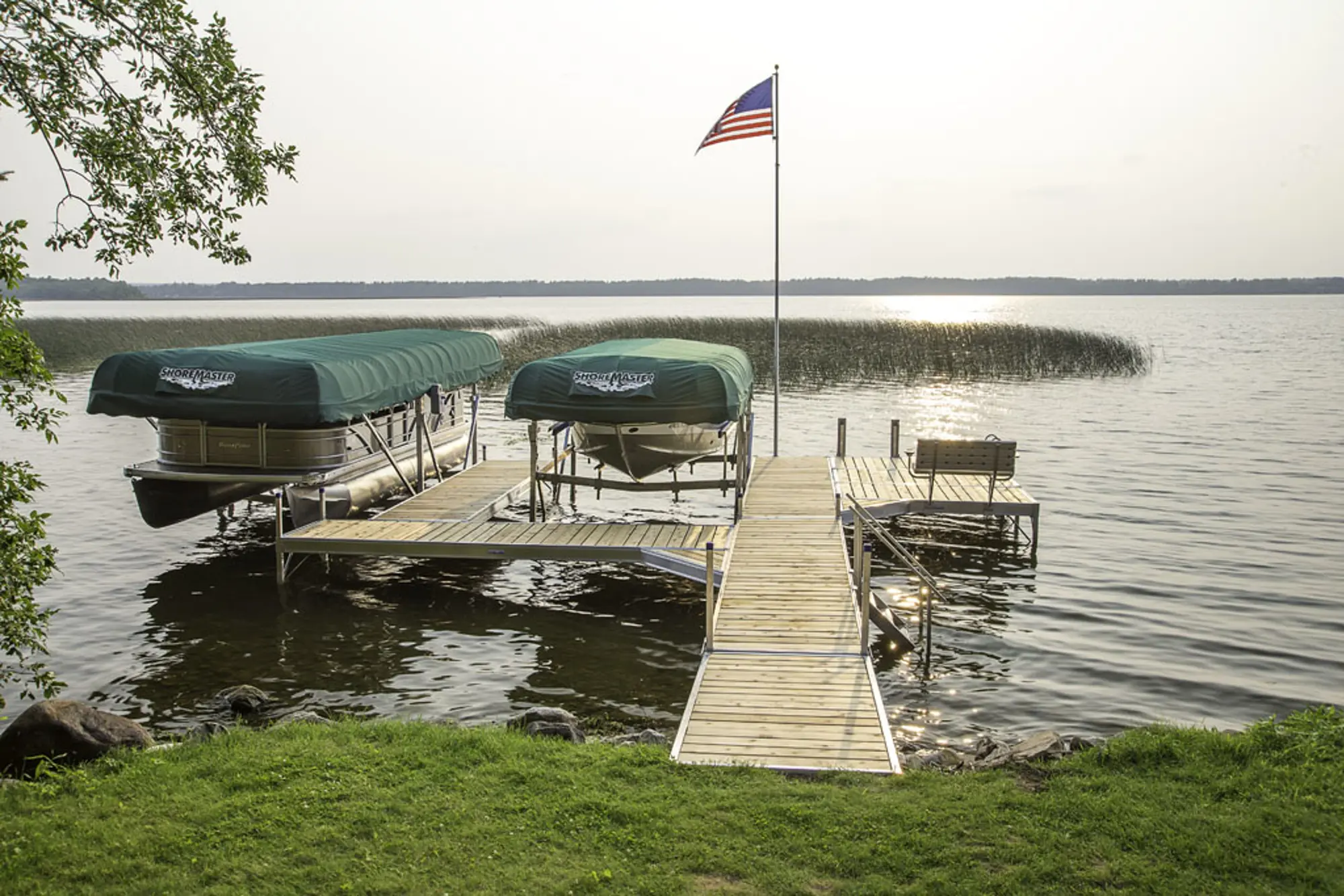 ShoreMaster RS4 dock and lift setup on a lake