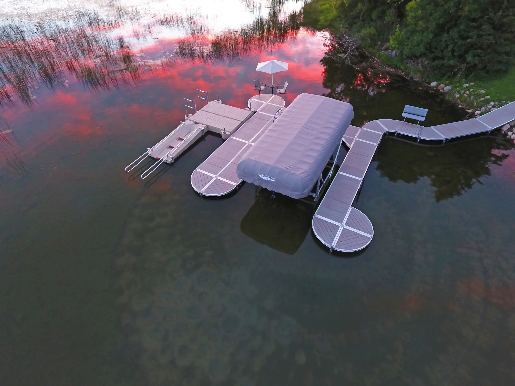 ShoreMaster RS4 dock with furniture and umbrella