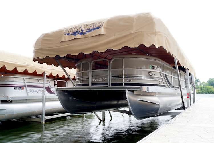 vertical boat lift with a pontoon